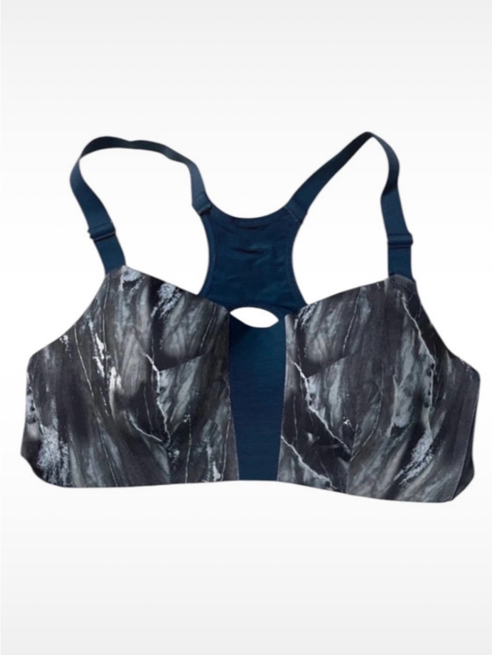 Marble-Print Racerback Sports Bra - Black & Navy